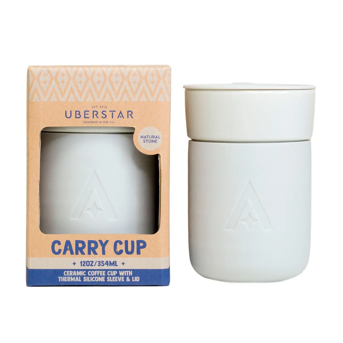Carry cup ceramic travel mug with lid - Natural stone
