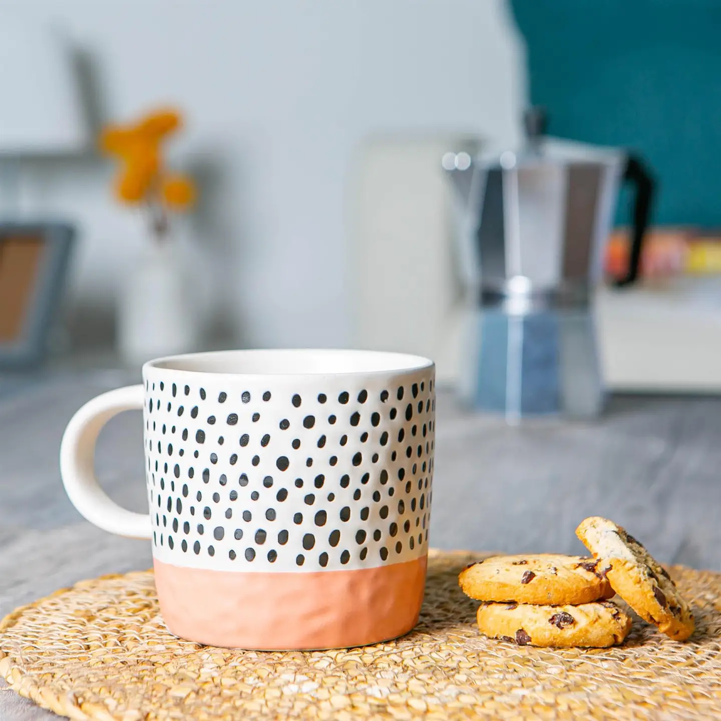 Ceramic Dipped Dots Coffee Mug - Pink