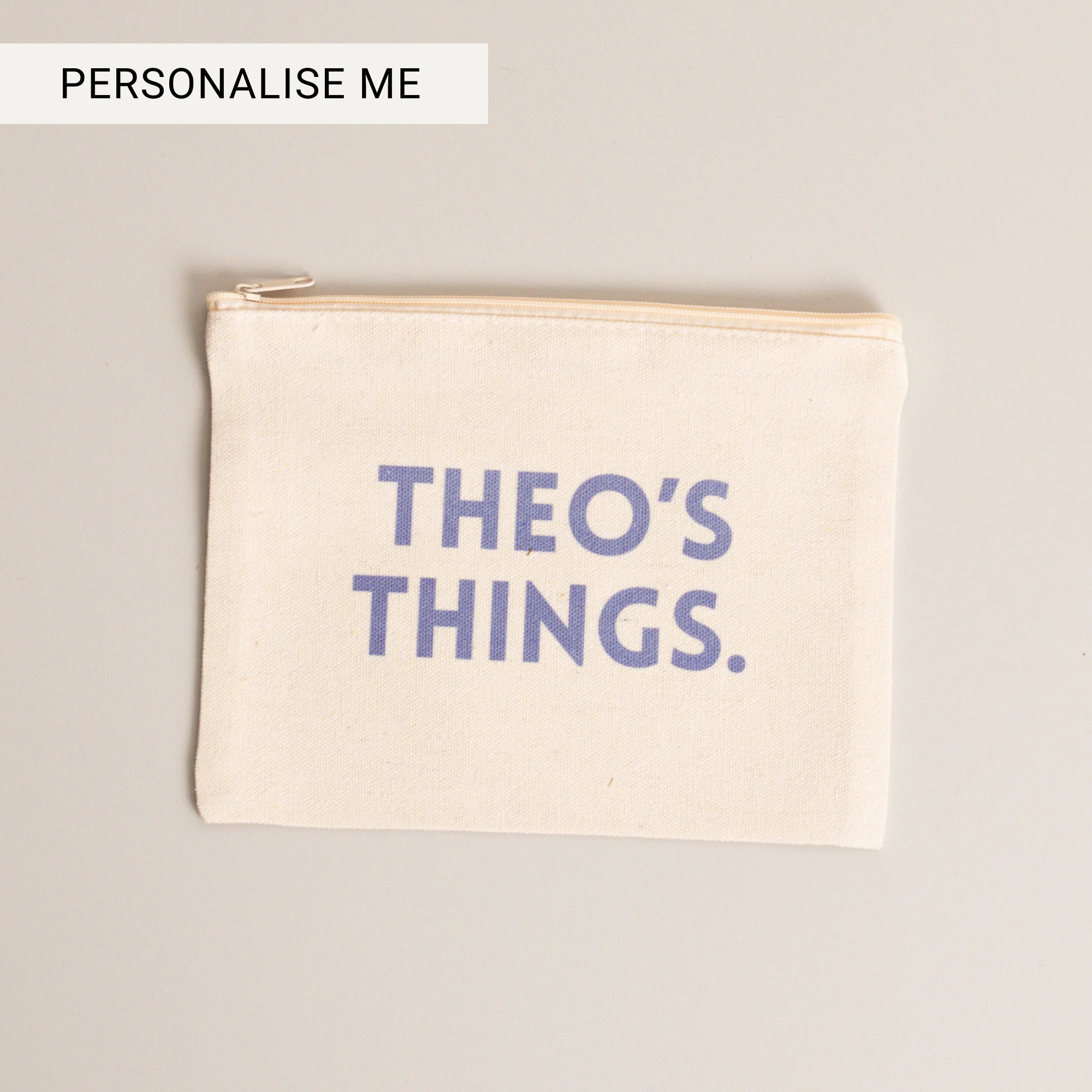 Personalised zipper canvas bag - blue text