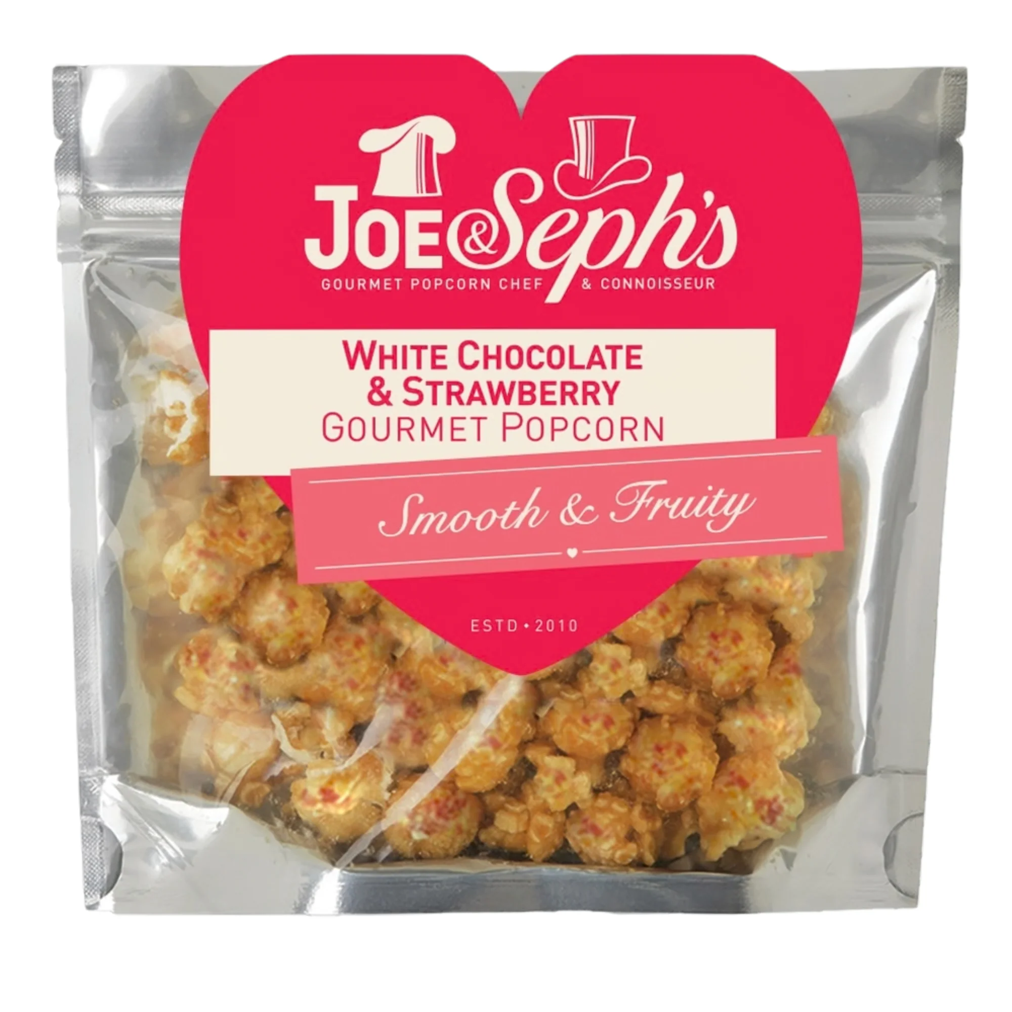 White chocolate and strawberry popcorn